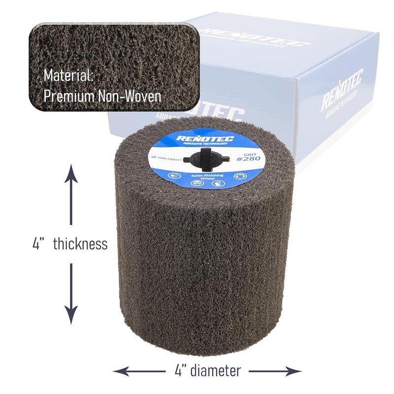 RENOTEC 4"x4", Non-Woven Polishing Wheel, Very Fine Grit 280, 4 Pk, S/C, for Metal and Wood Surface Polishing - Image 4